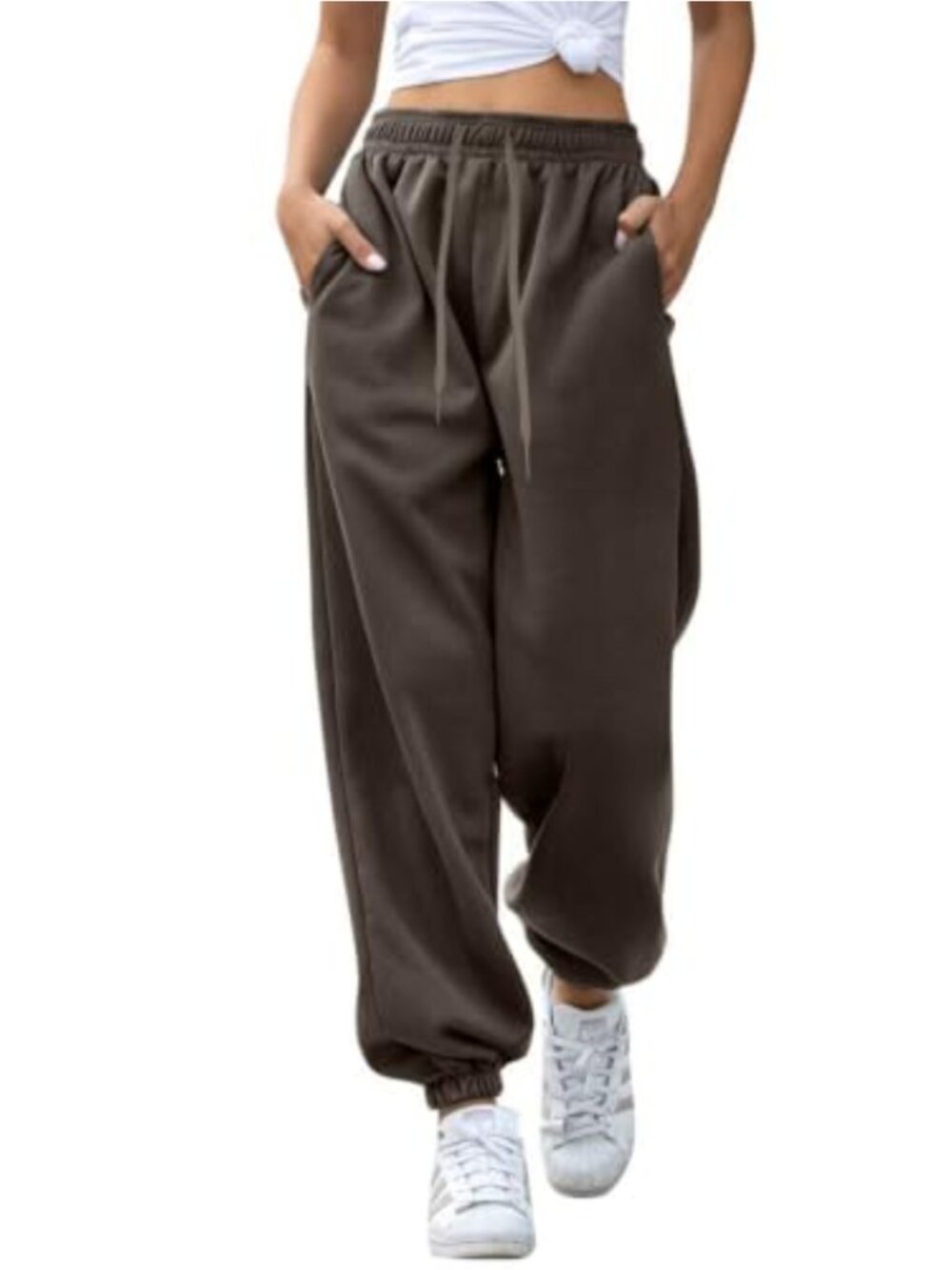 Fleece Lined High Waisted Baggy Joggers with Pockets Lounge Workout Sweatpants